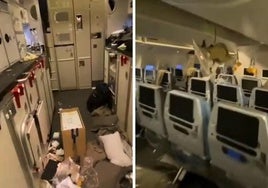 Así quedó el interior del avión que sufrió fuertes turbulencias en el que murió una persona