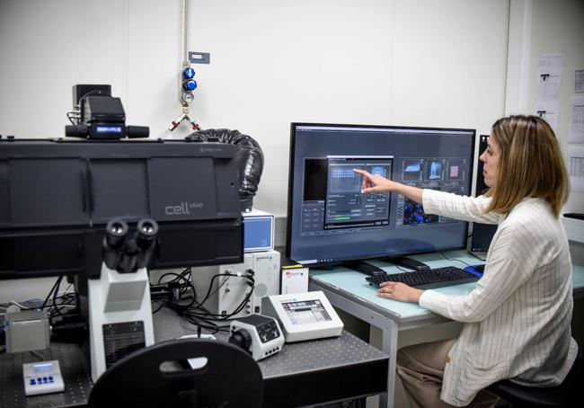 Amaia Ercilla es la encargada de trabajar con el microscopio de fluorescencia,