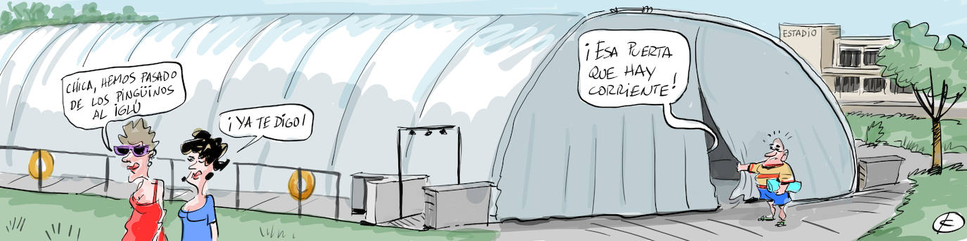 La tira de Cerrajería y la carpa que cubrirá las piscinas del Estadio en invierno