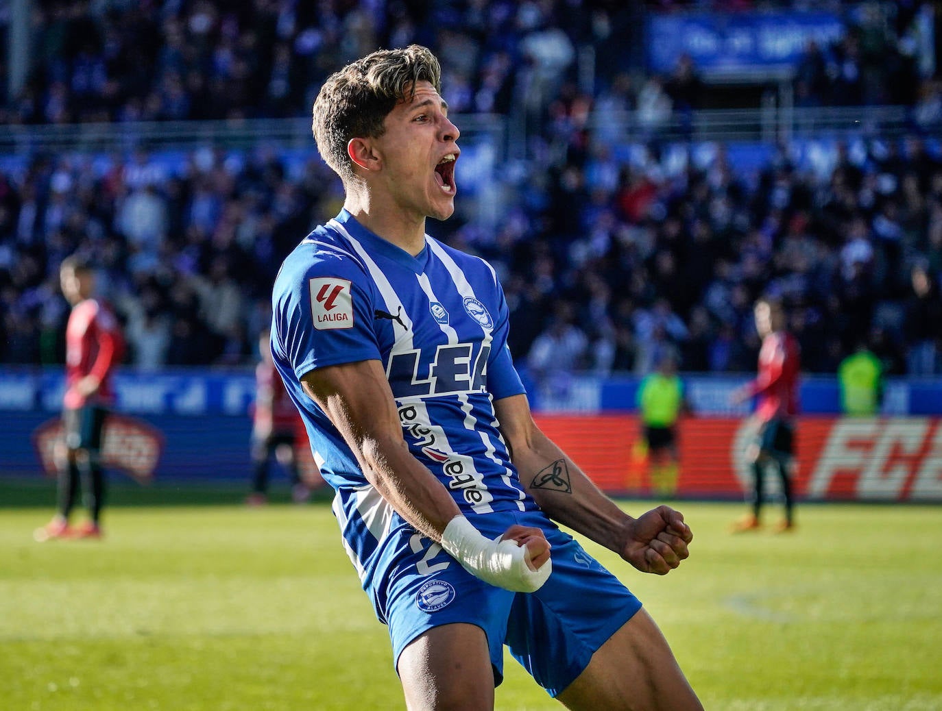 Giuliano Simeone celebra su único gol de la temporada, ante el Celta.