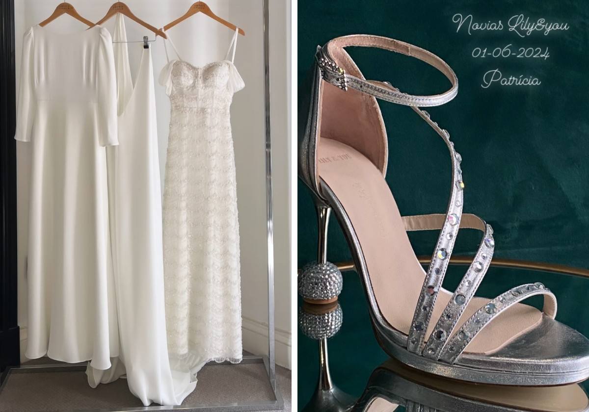 Los vestidos y tacones de Patricia Morales en su boda.