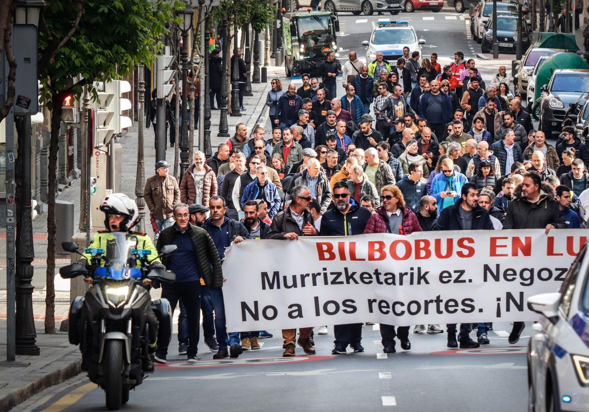 Manifiestación de trabajadores de Bibobus durante una jornada de huelga