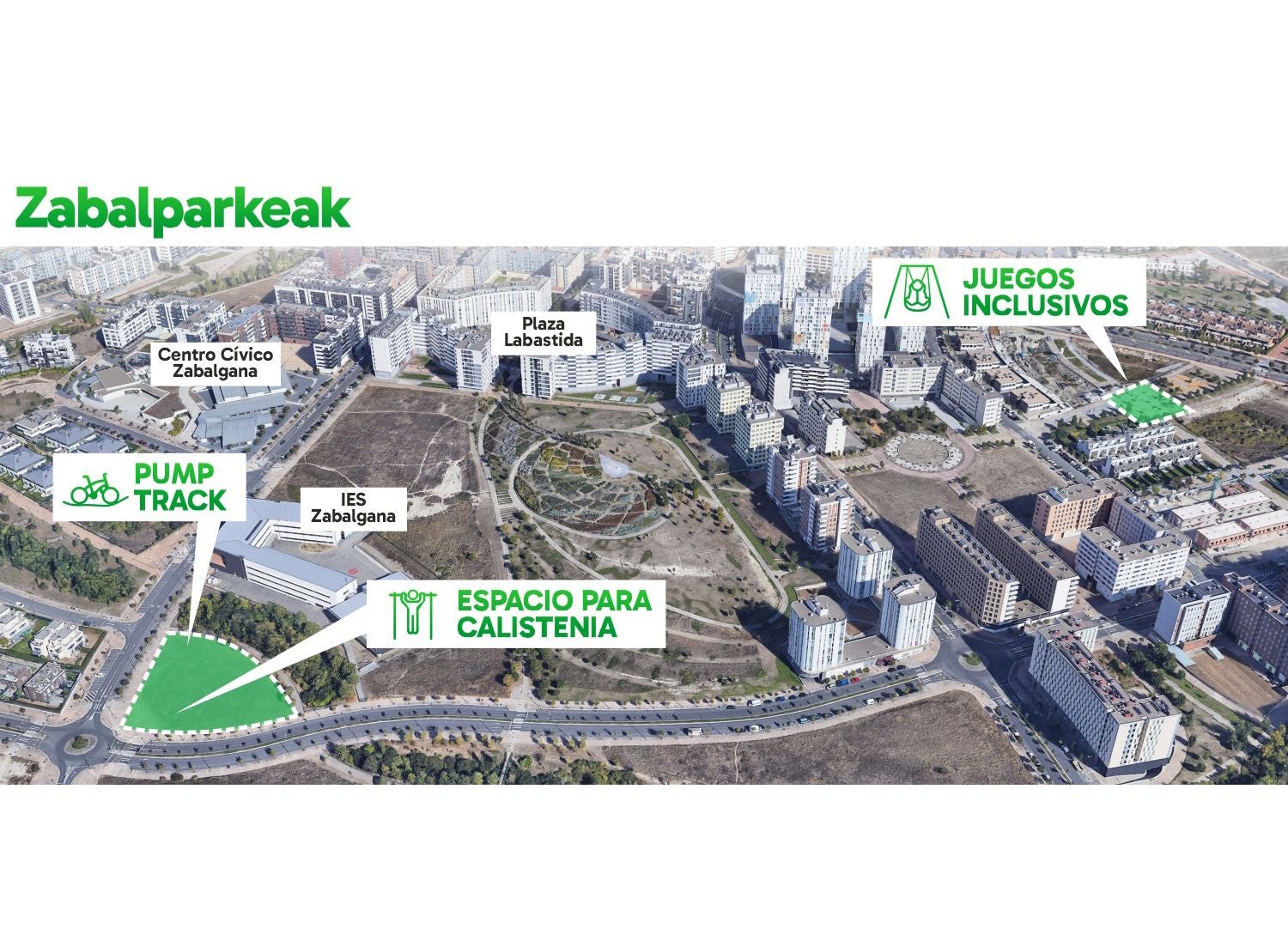 Así será el parque con calistenia y circuito pumptrack de Zabalgana