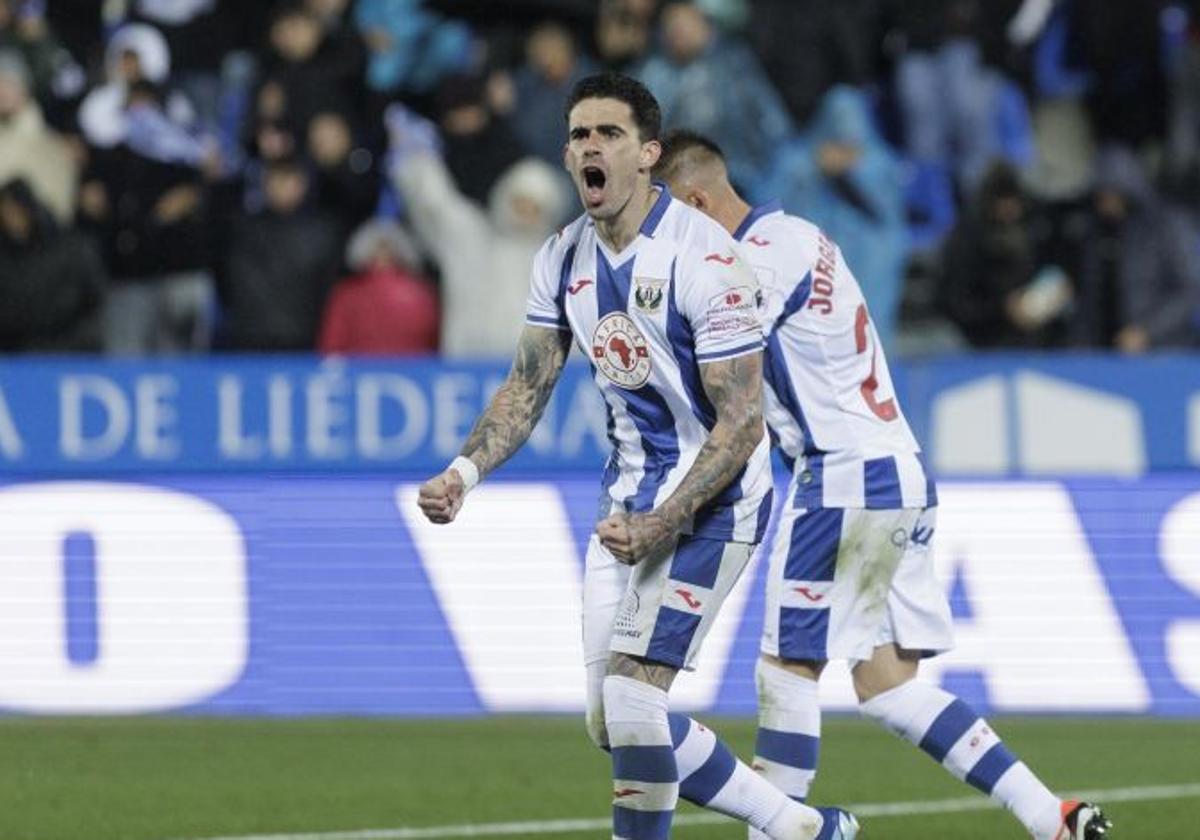 Miguel celebra uno de sus goles marcados con el Leganés.