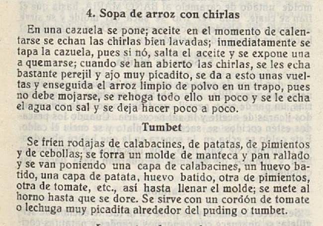 La receta del Tumbet mallorquín también estaba recogido en el libro.