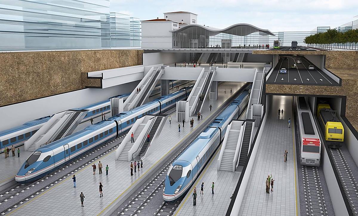 Recreación de la futura estación de la capital alavesa, que contará con dos accesos, dos plantas subterráneas y un parking para 400 coches.