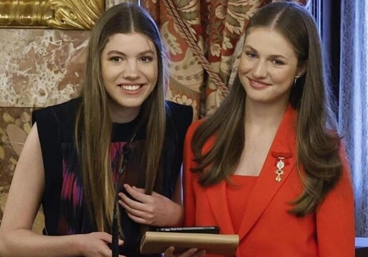 Momento del brindis sorpresa de la infanta Sofía y la princesa Leonor.