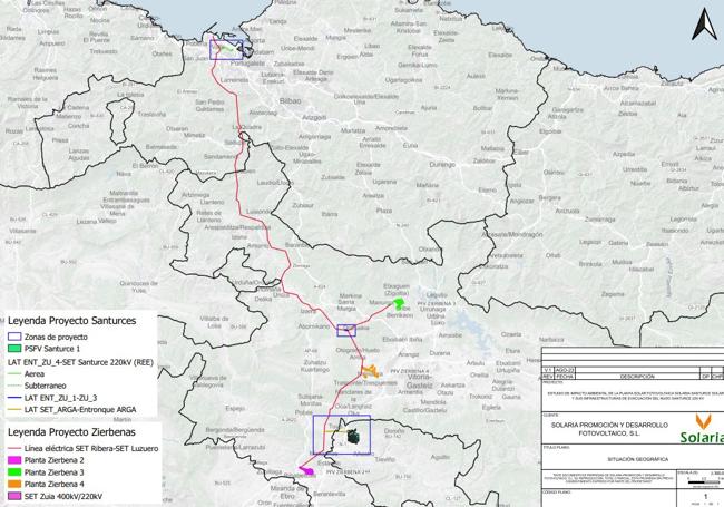 Trazado de la línea de alta tensión con el nuevo empalme desde La Puebla de Arganzón