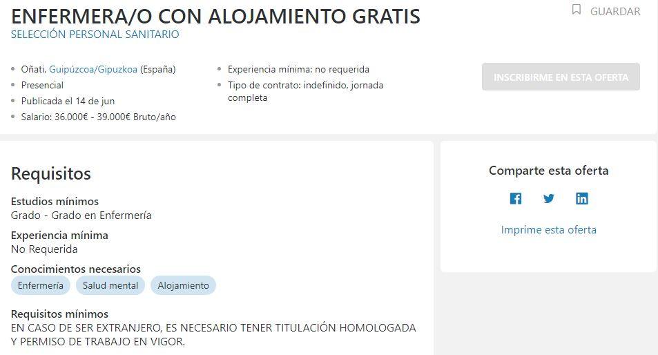 Oferta de empleo en Infojobs.