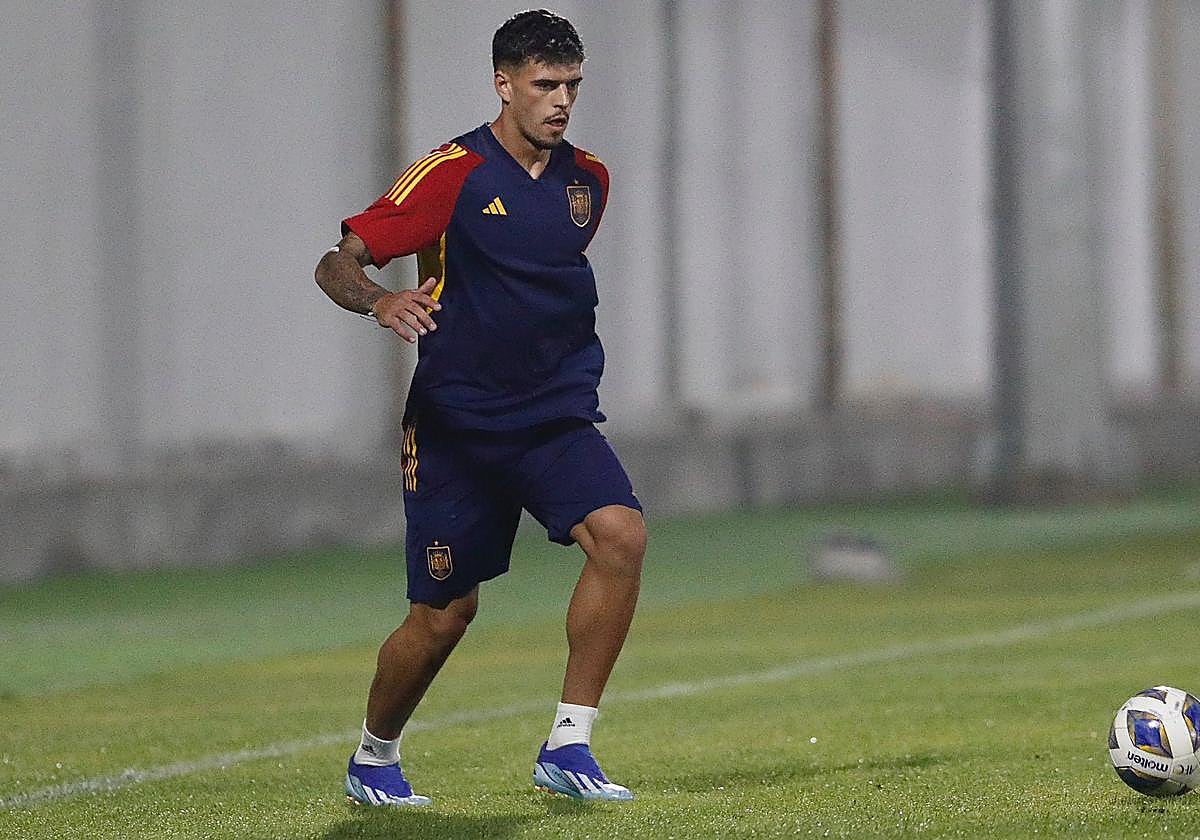 Javi López, en un entrenamiento con la selección española sub-21.