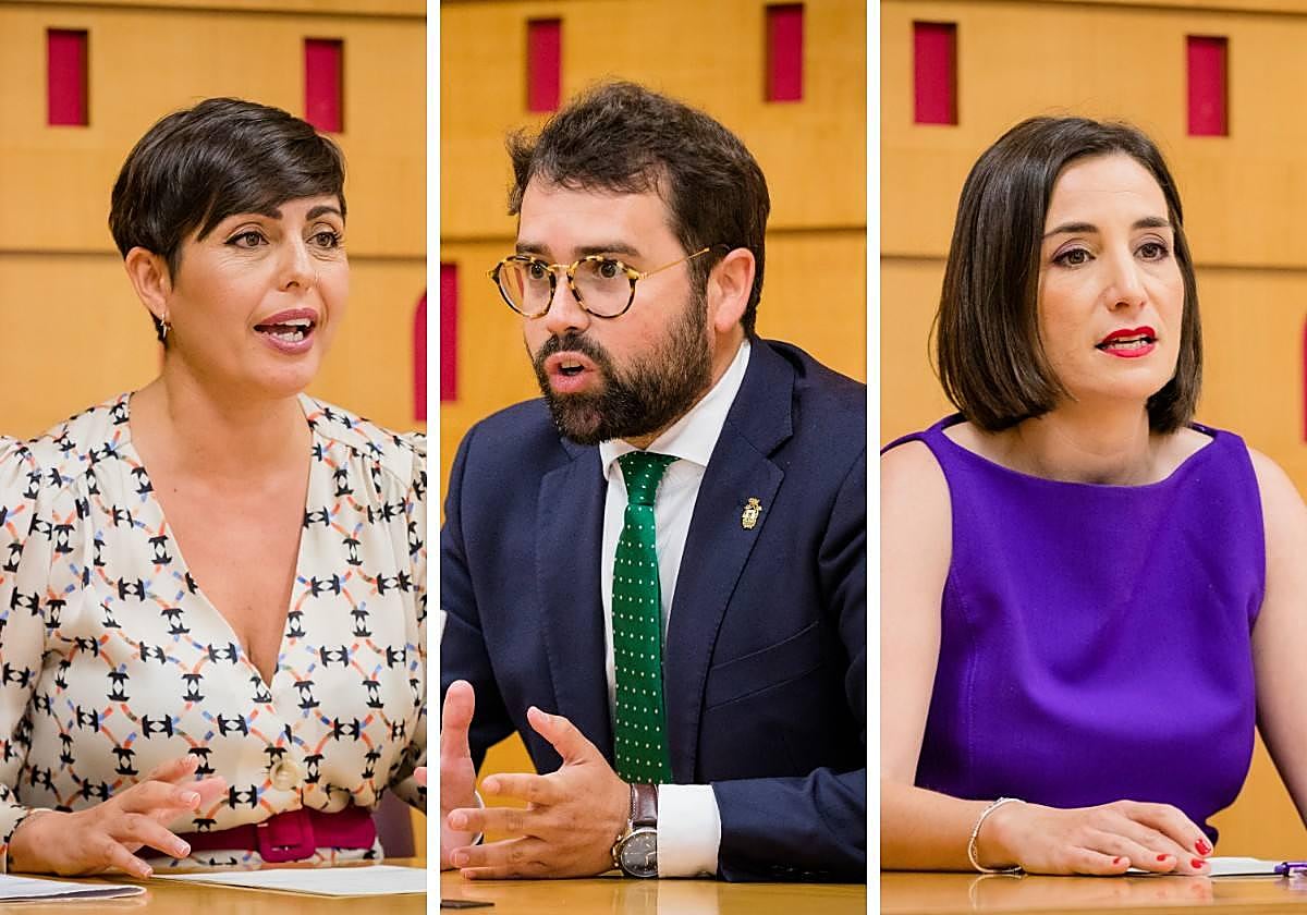 Rocío Vitero (EH Bildu), Iñaki García Calvo (PP) y Garbiñe Ruiz (Elkarrekin Podemos).