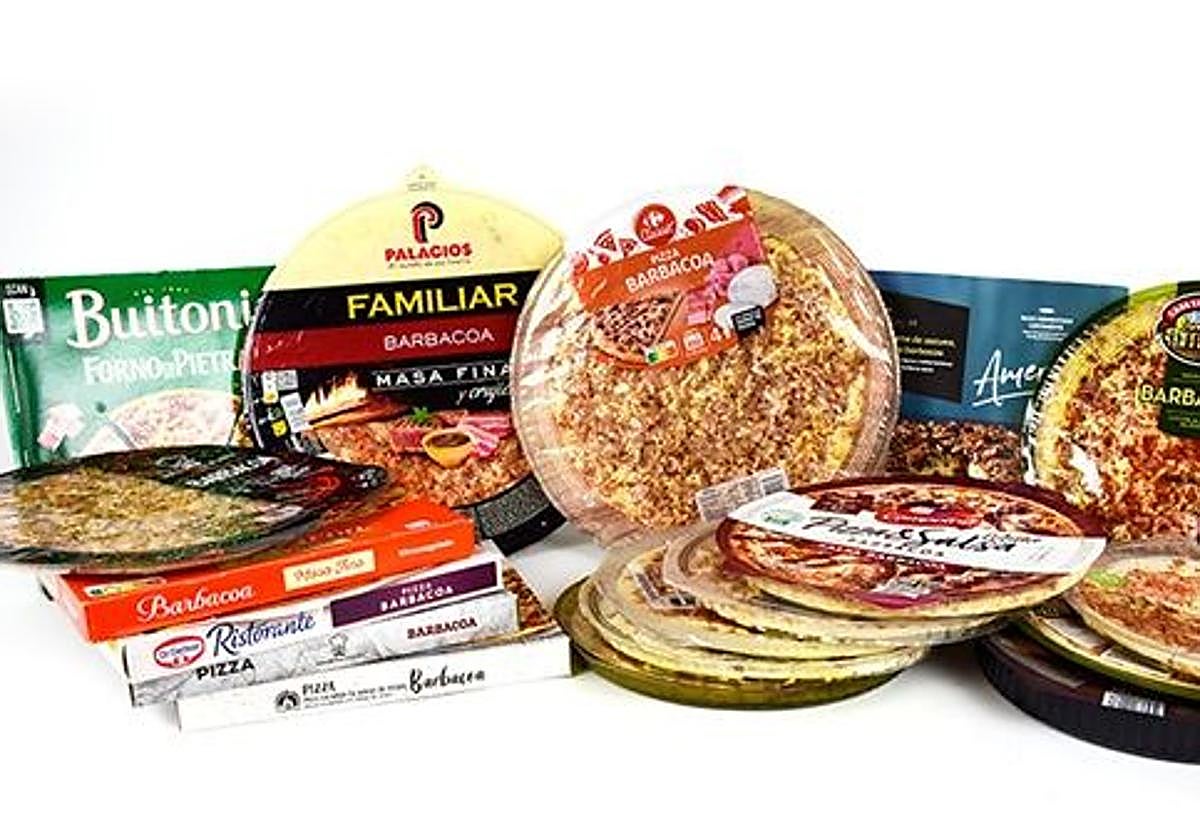 Variedad de pizzas barbacoa precocinadas de supermecado analizadas por la OCU.