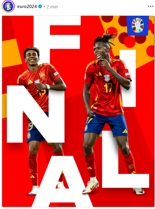 La UEFA utiliza una celebración de Nico Williams y Lamine Yamal para anunciar el pase de España en la final