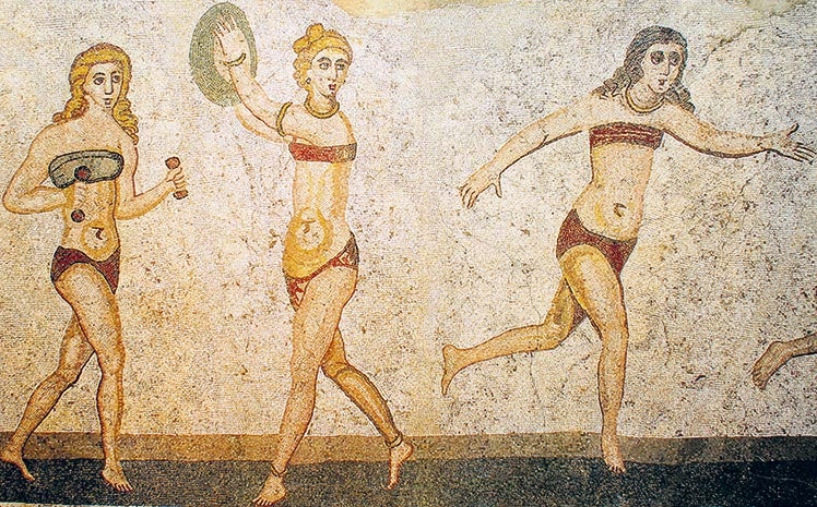 'Las chicas en bikini' (siglo IV aC). Mosaico de la Villa de Casale en Piazza Armenia (Sicilia)