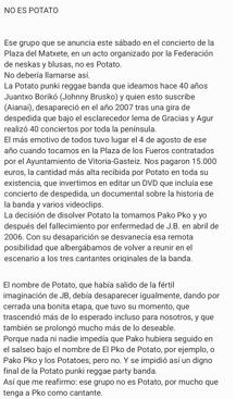 Imagen - Comunicado de Pedro Espinosa, miembro fundador de Potato.