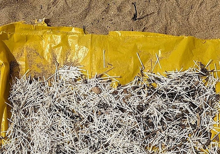 Fibras de plástico recogidas por los voluntarios de 'Mi Pueblo Limpio' en la playa de Brazomar en Castro-Urdiales.