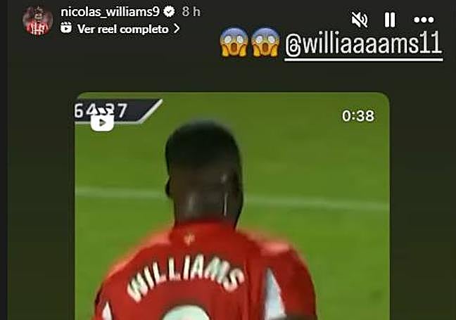 Nico Williams celebra el gol de su hermano Iñaki frente al Osasuna