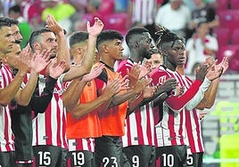 Jugadores del Athletic estrenaron la Liga 2024-2025 el jueves contra el Getafe en La Catedral.