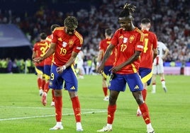 Yamal y Nico Williams celebran un gol durante la Eurocopa.