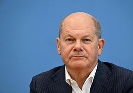 El canciller alemán, Olaf Scholz, en una rueda de prensa.