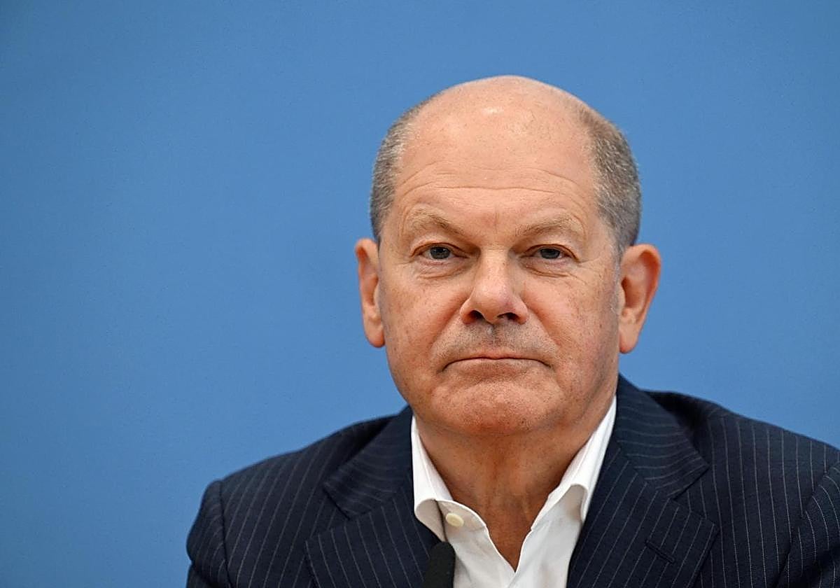 El canciller alemán, Olaf Scholz, en una rueda de prensa.