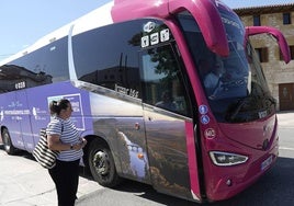 Una usuaria espera a subirse a un autobús de Alavabús.