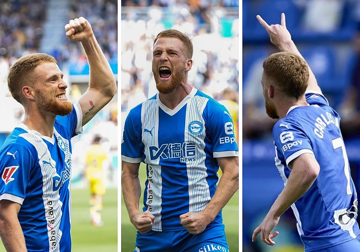 Carlos Vicente celebra su gol a Las Palmas.