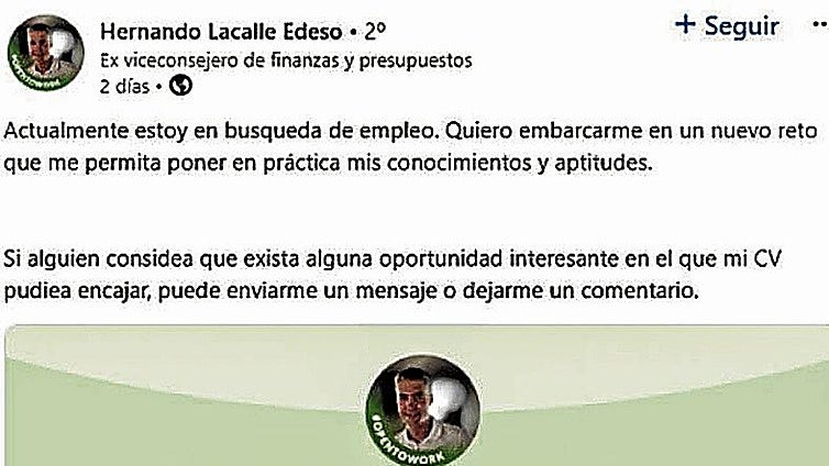 Un exviceconsejero del Gobierno de Urkullu pone un anuncio en redes para buscar empleo