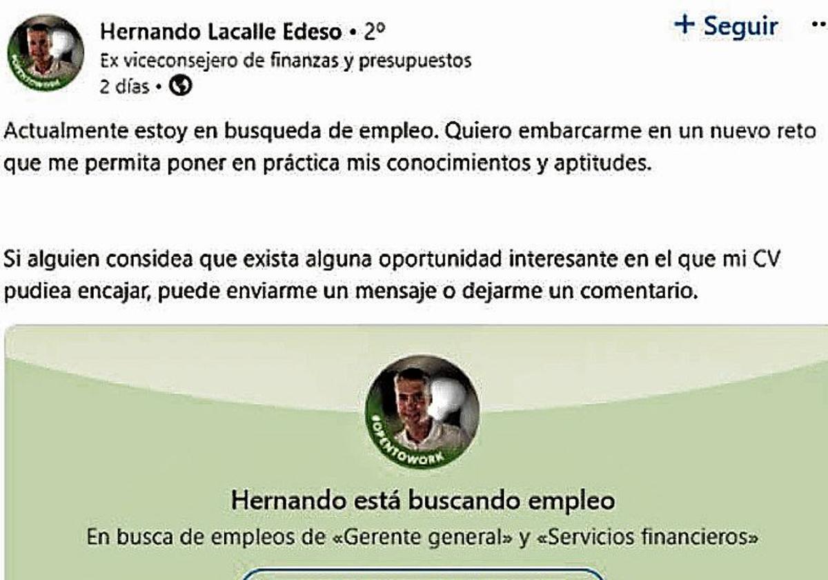 Un exviceconsejero del Gobierno de Urkullu pone un anuncio en redes para buscar empleo