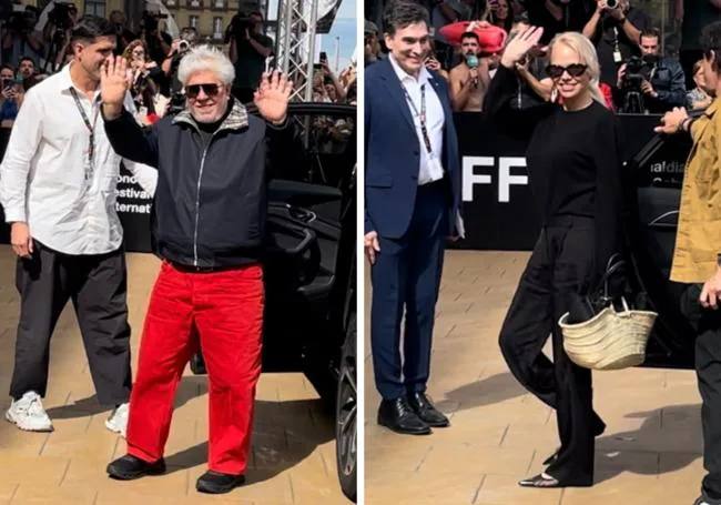 Pedro Almodóvar y Pamela Anderson, a su llegada al hotel María Cristina.