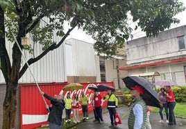 Los trabajadores de SEO Bird Life colocan uno de los refugios para aves.