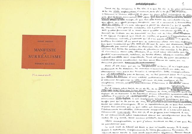 Manuscrito del primer Manifiesto Surrealista, que se exhibe en el Pompidou.