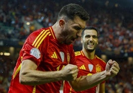 Laporte celebra con rabia su gol.