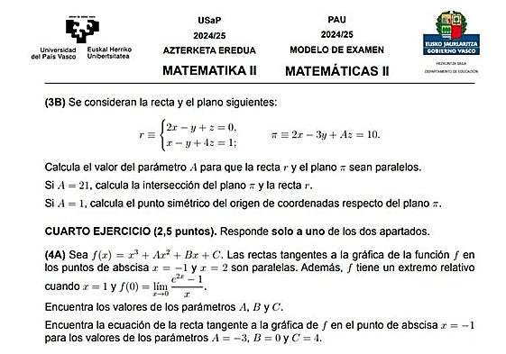 Así es el examen de Matemáticas II de la nueva Selectividad