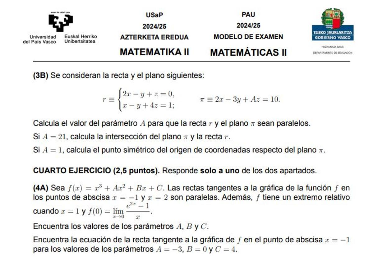 Así es el examen de Matemáticas II de la nueva Selectividad