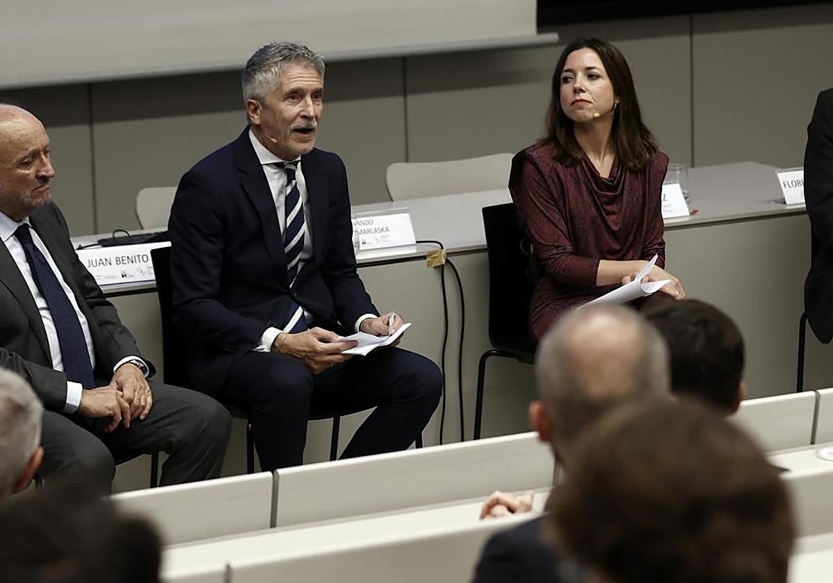 Marlaska durante su conferencia en Pamplona este jueves.
