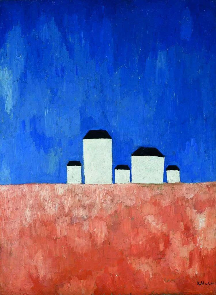 'Paisaje con cinco casas'. Malevich, entre 1928-1929.