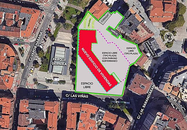 Montaje de las características que plantea el nuevo PGOU para el proyecto de construcción de viviendas en los terrenos de Hijas de la Cruz.