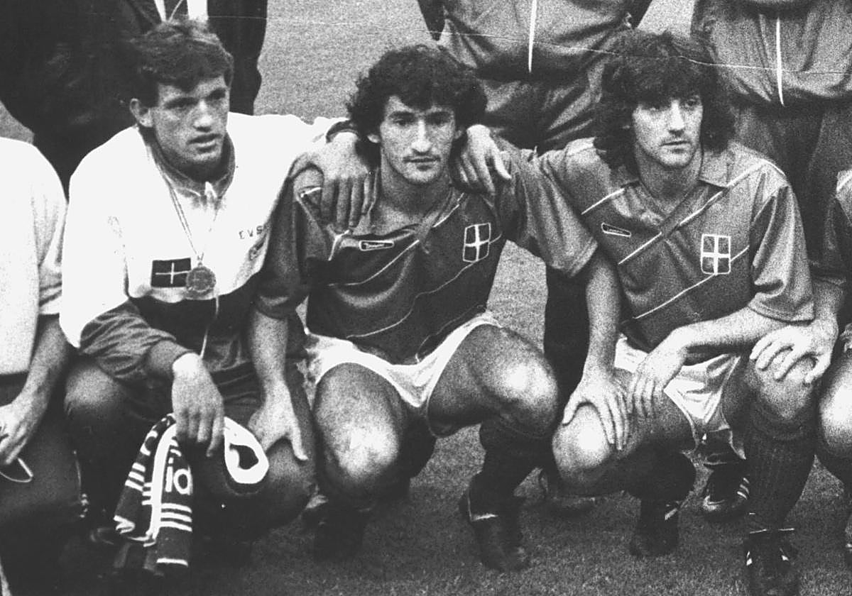 Andoni Goikoetxea, Txiki Begiristain y José Mari Bakero, tres de los integrantes del 'Dream Team', con la selección de Euskadi.