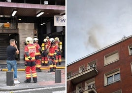 Bomberos y curiosos en la calle Licenciado Poza.