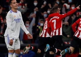 Berenguer, tras anotar el gol de la victoria, en el cruce de Copa de 2022 con el Real Madrid.