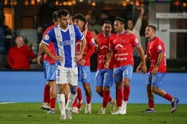 Manu Sánchez, cabizbajo tras uno de los goles de la Minera.