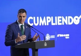 El presidente del Gobierno, Pedro Sánchez, en rueda de prensa para hacer balance del año.