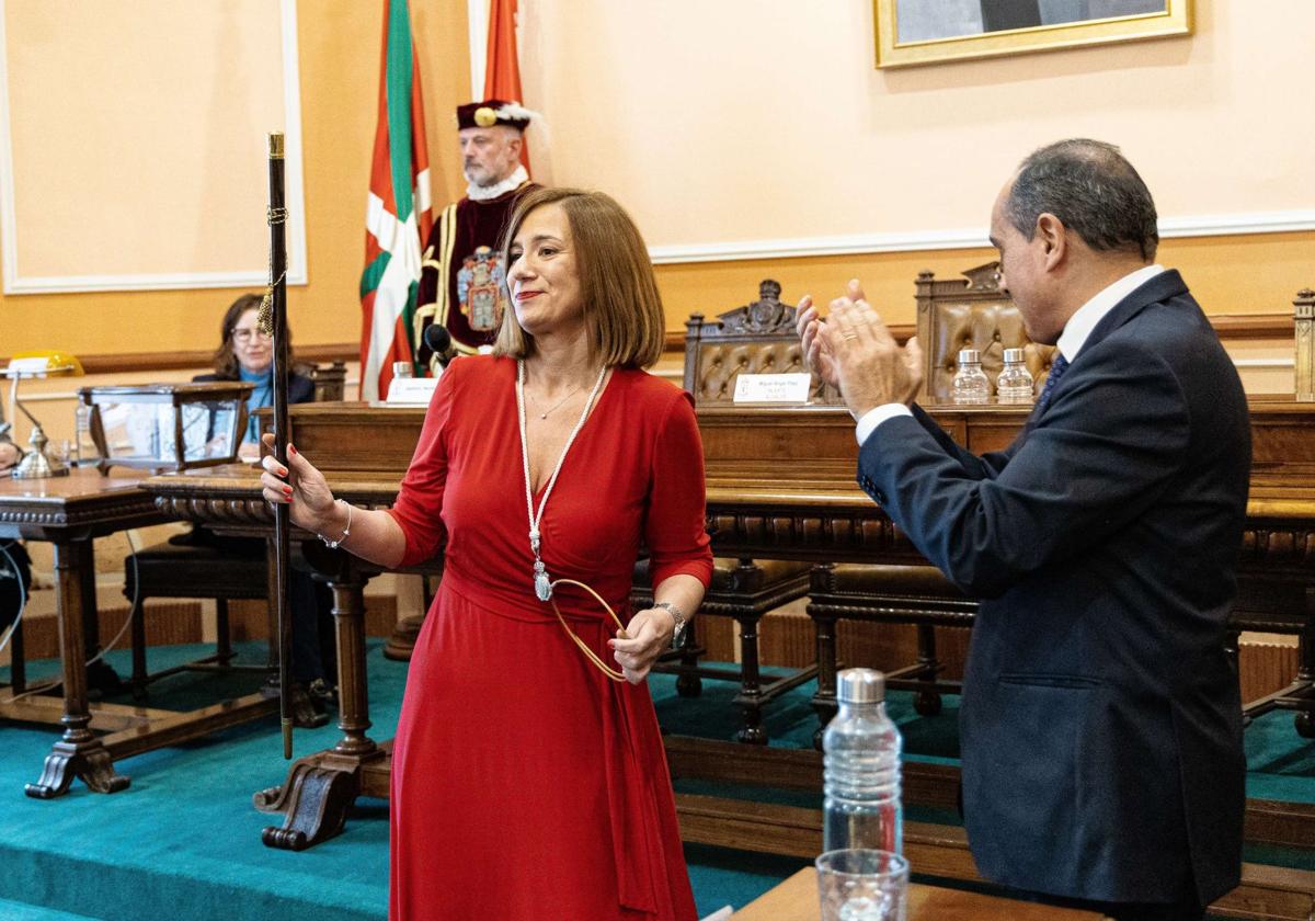 Cristina Laborda, durante la toma de posesión como alcaldesa de Irún.