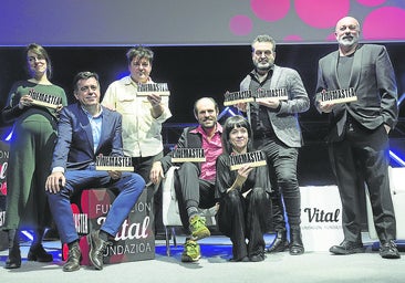 Los premiados en Zinemastea, al final de la gala.