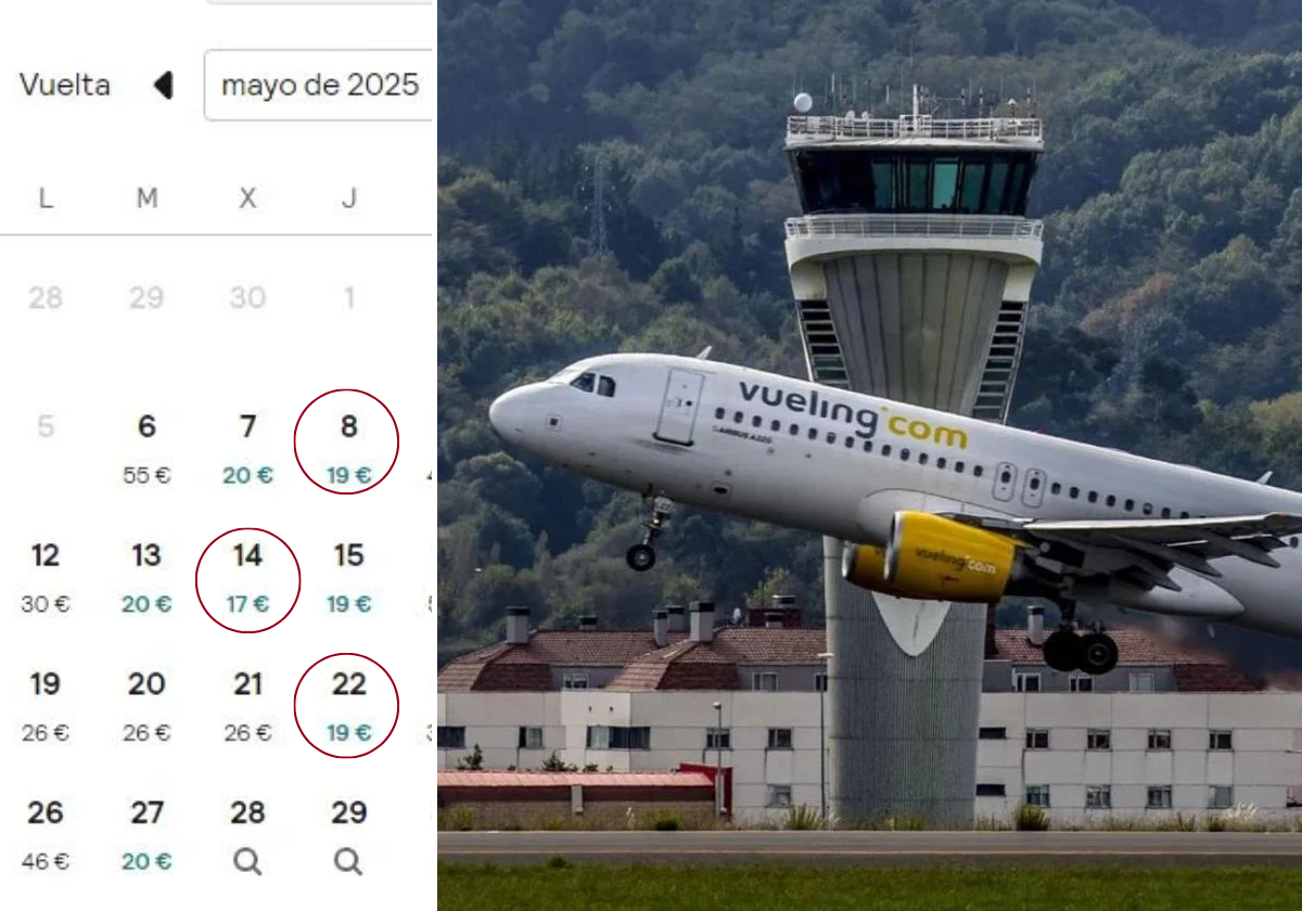 Un avión de Vueling despega por la pista del aeropuerto de Bilbao.
