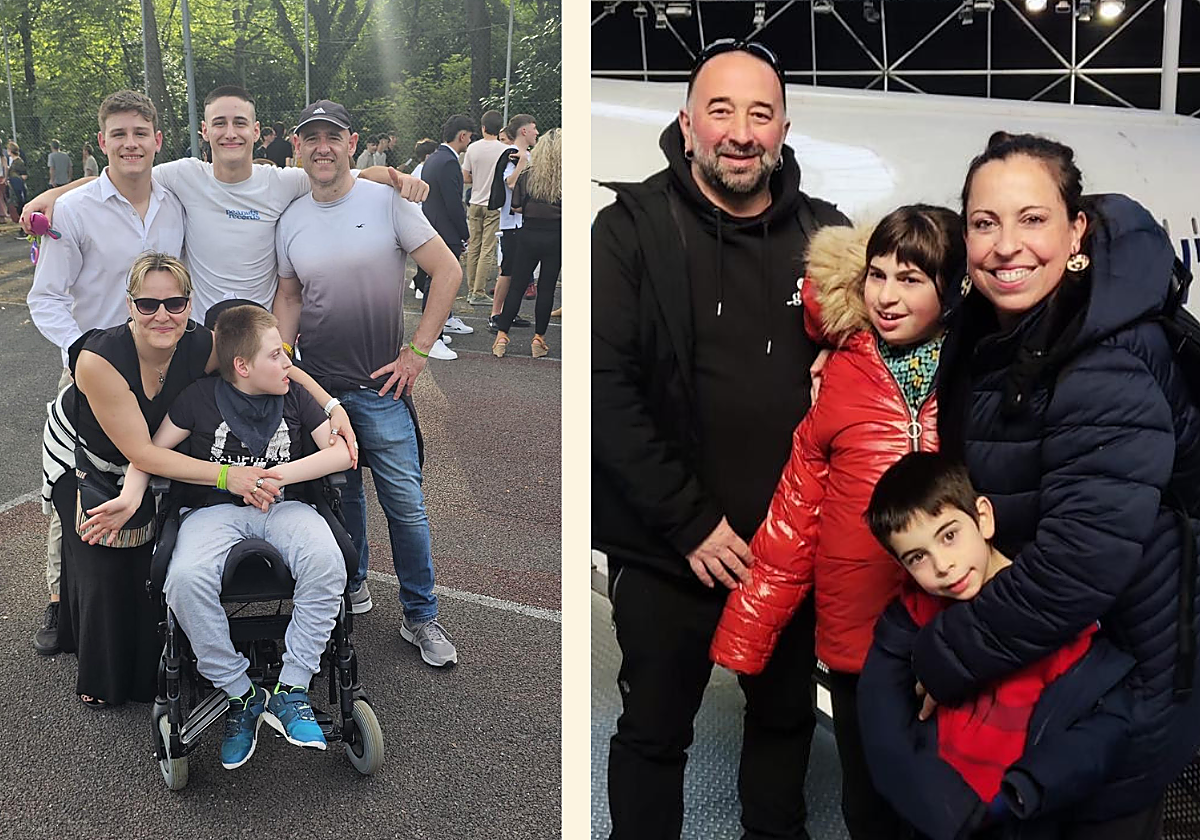 Jon y Haizea, afectados por el Síndrme de Angelman, junto a sus madres, amigas de la infancia y compañeras de clase y sus familias