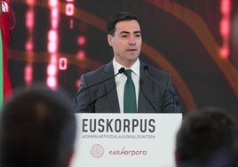 El lehendakari Pradales, durante la presentación en San Sebastián.