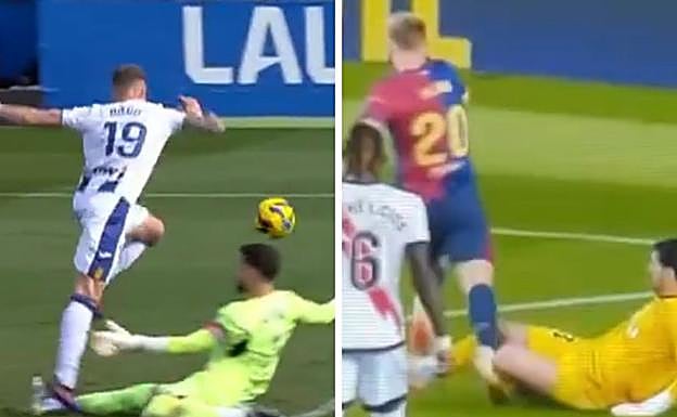 La entrada de Sivera contra el Leganés, castigada con penalti, y la entrada de Batalla sobre Olmo, sin pena máxima.