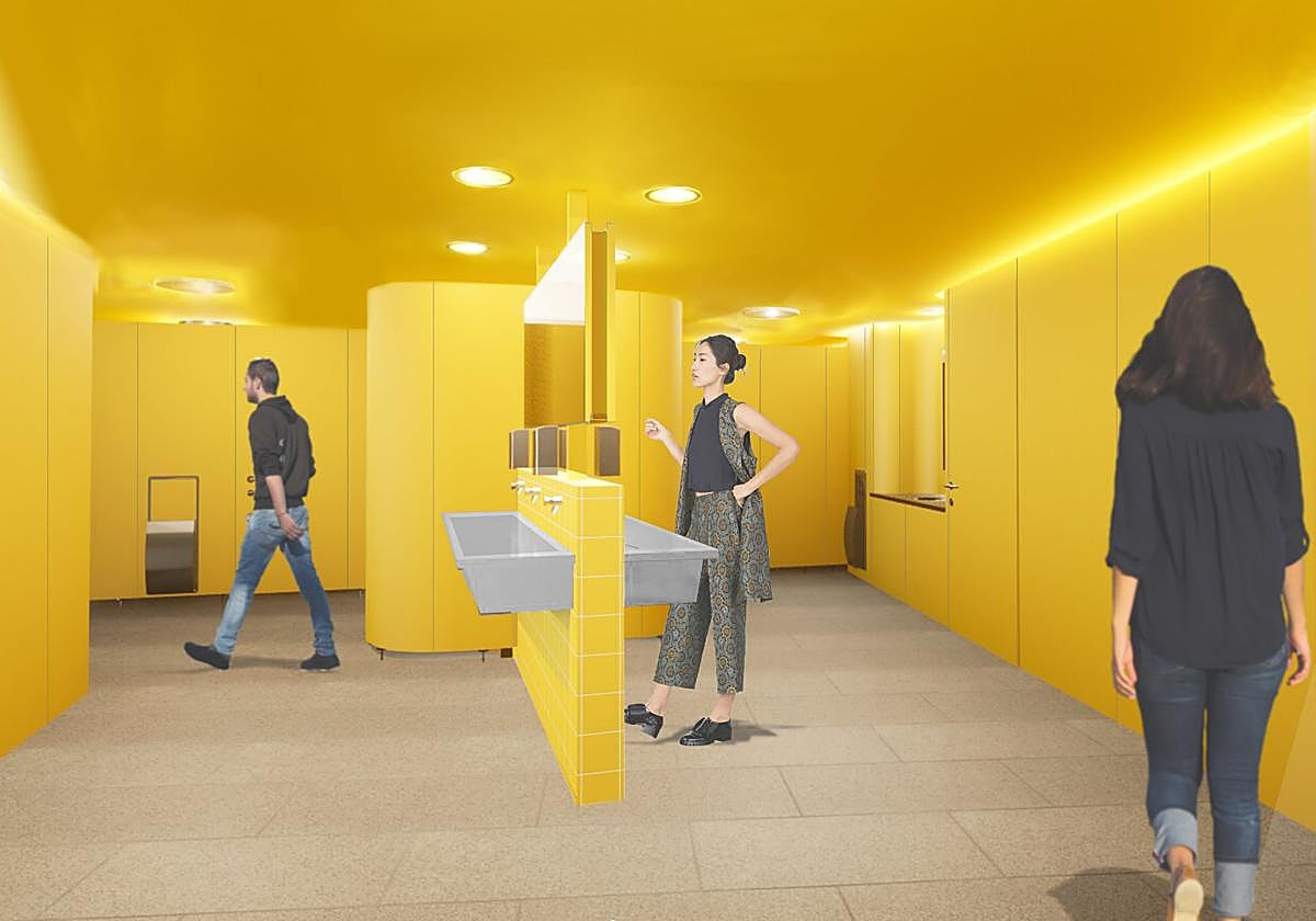 Montaje de los futuros aseos del parking de la plaza San Nicolás.